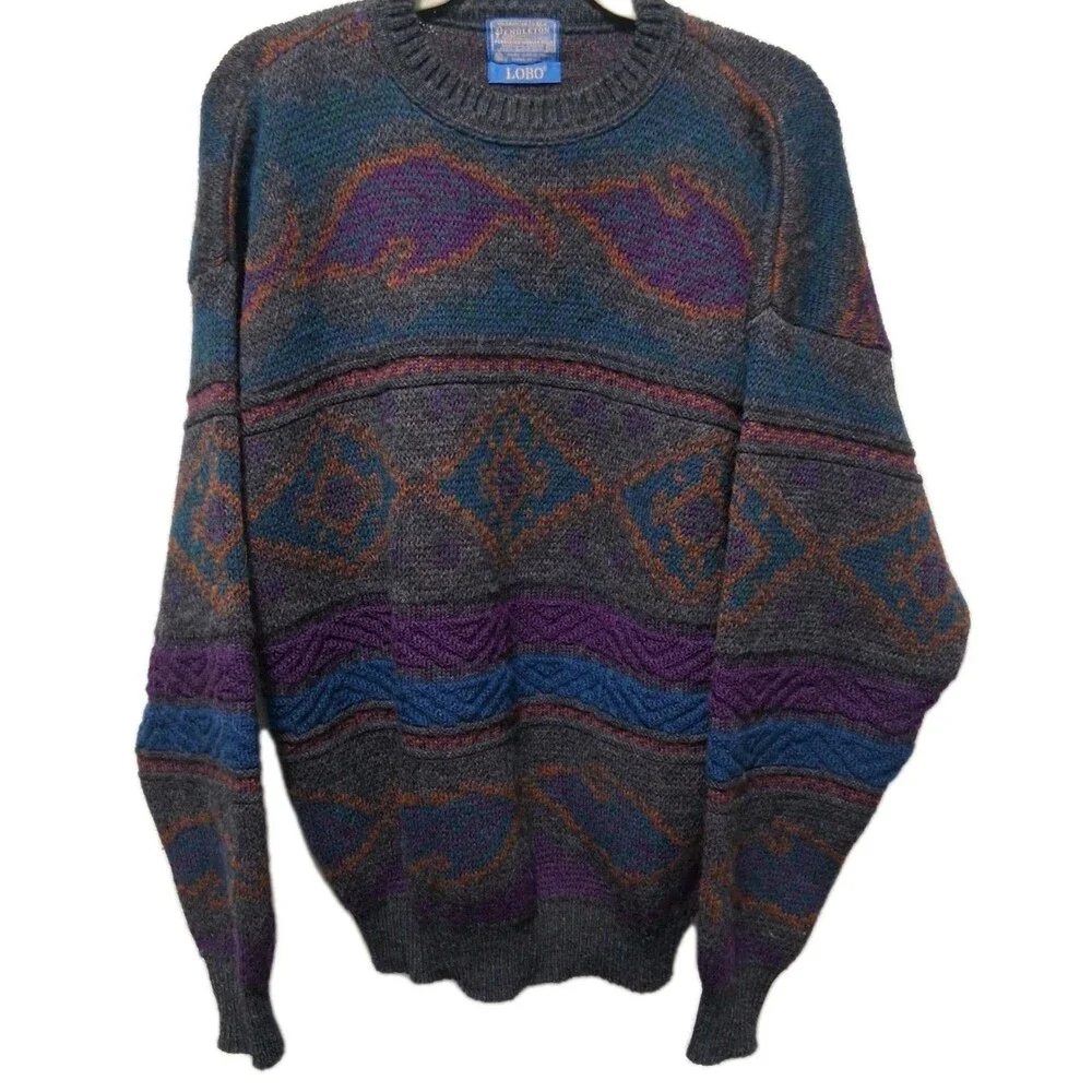 Vintage Pendleton LOBO Knitted Crew Neck Sweater Made In USA Size XL